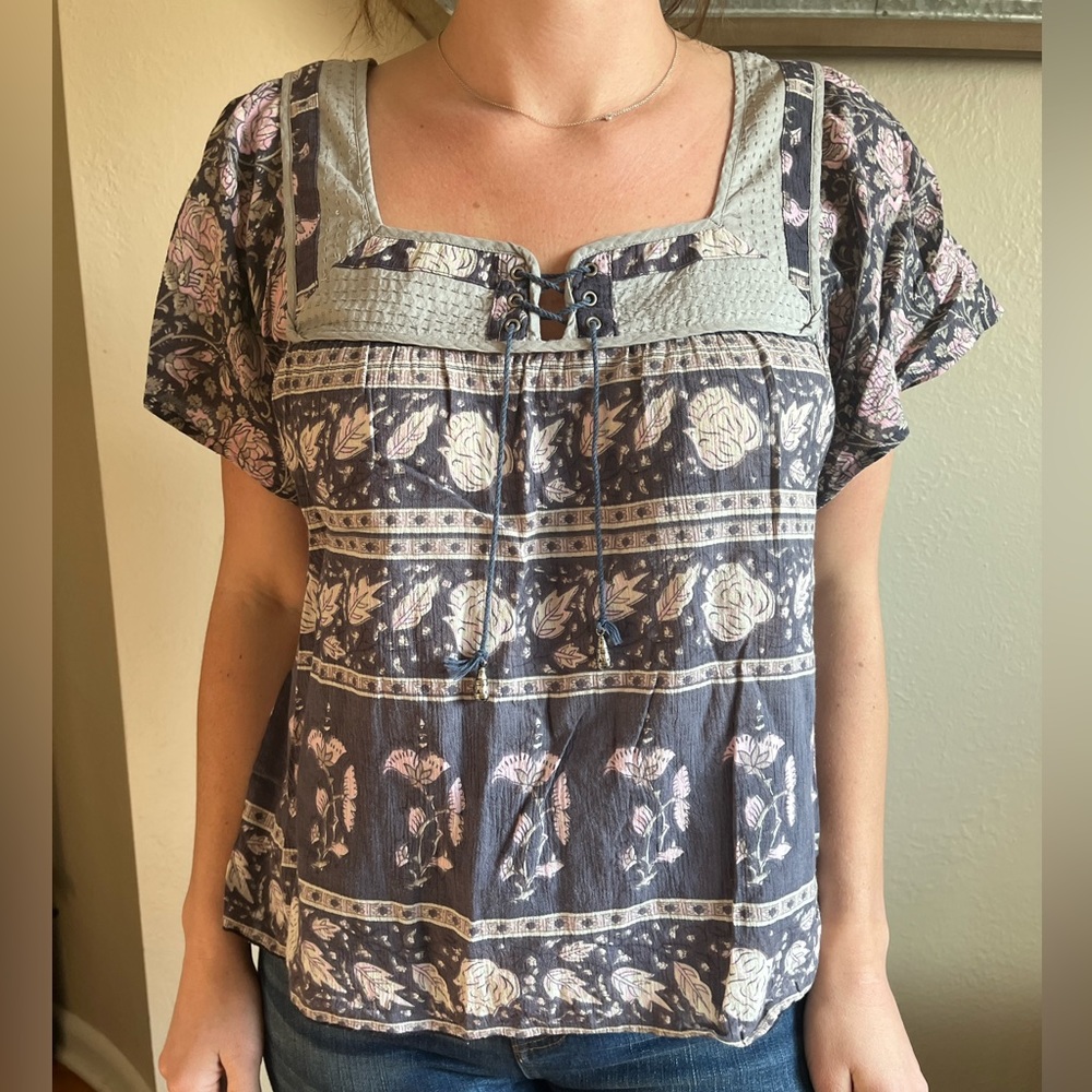 Purple and Grey Free People Floral Top